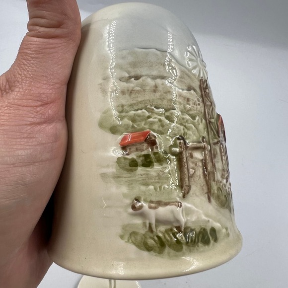 Vintage Porcelain Bell Chime Japan OMC Otagiri Co. Handpainted Farm Cows Mill - Picture 2 of 14